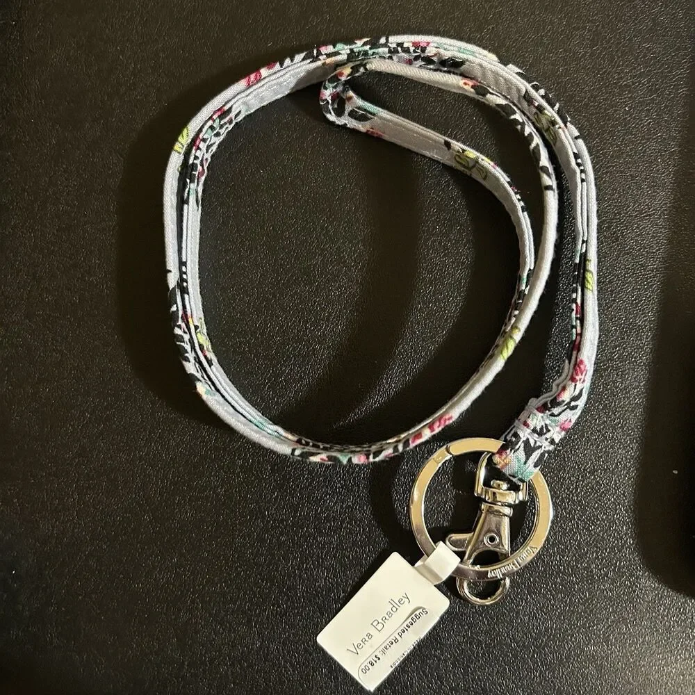 Vera Bradley Lanyard Keychain Necklace Hedgehog Wild NWT Blue Grey Floral